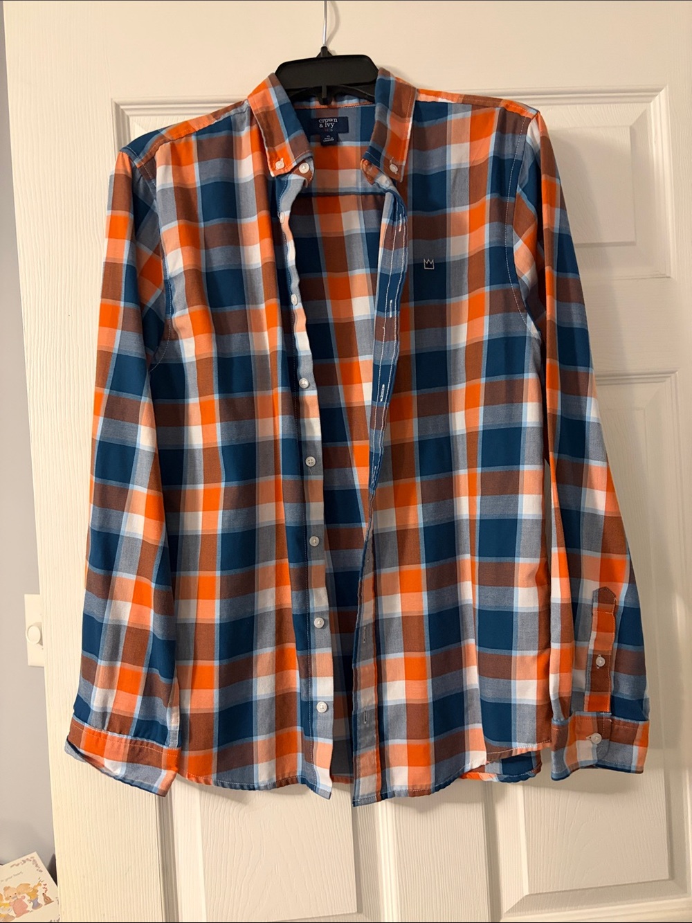 crown & ivy Orange, Blue & White Plaid Button-Down Shirt